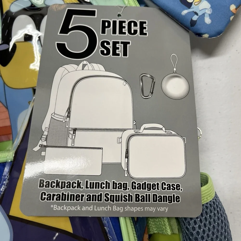 Bluey Character Backpack Set Lunch Bag Gadget Case Squish Ball Dangler School